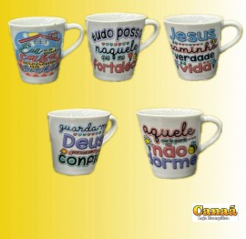 Caneca porcelana de 120 ml  frases bblicas variadas