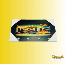 Quadro porta chave com moldura e vidro (Jesus)