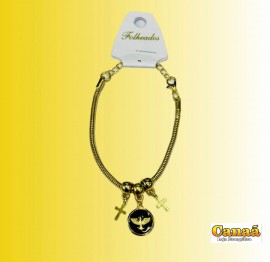 Pulseira folheada 2 cruz com pomba 