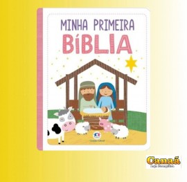 Livro ( Minha primeira Bblia  rosa ) capa almofadada branca -ciranda cultural  