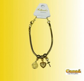 Pulseira folheada pingente orao pai nosso/ corao/ cruz 